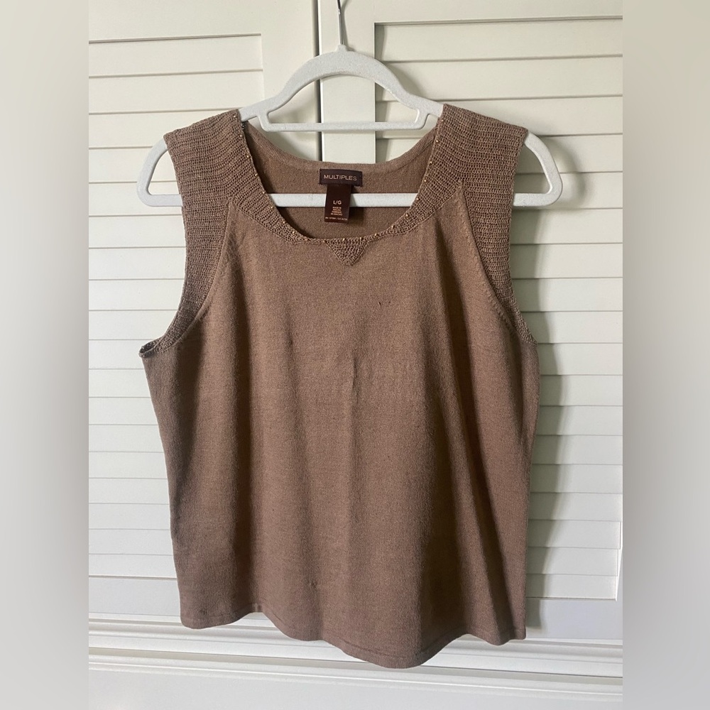 Multiples Brown Knit Tank Top with Textured Shoulder Panels